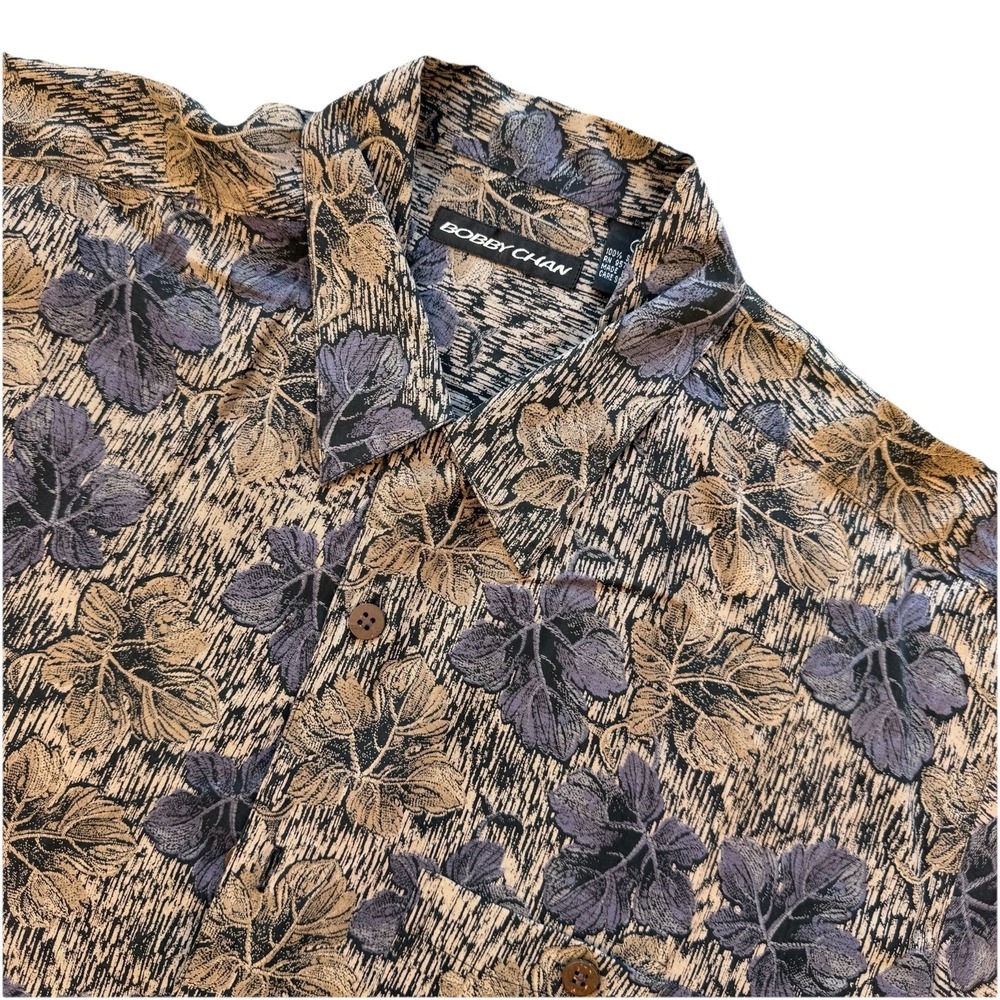 Bobby Chan Mens Vintage 100% Silk Floral Short Sleeve Hawaiian Shirt Size L NWOT
